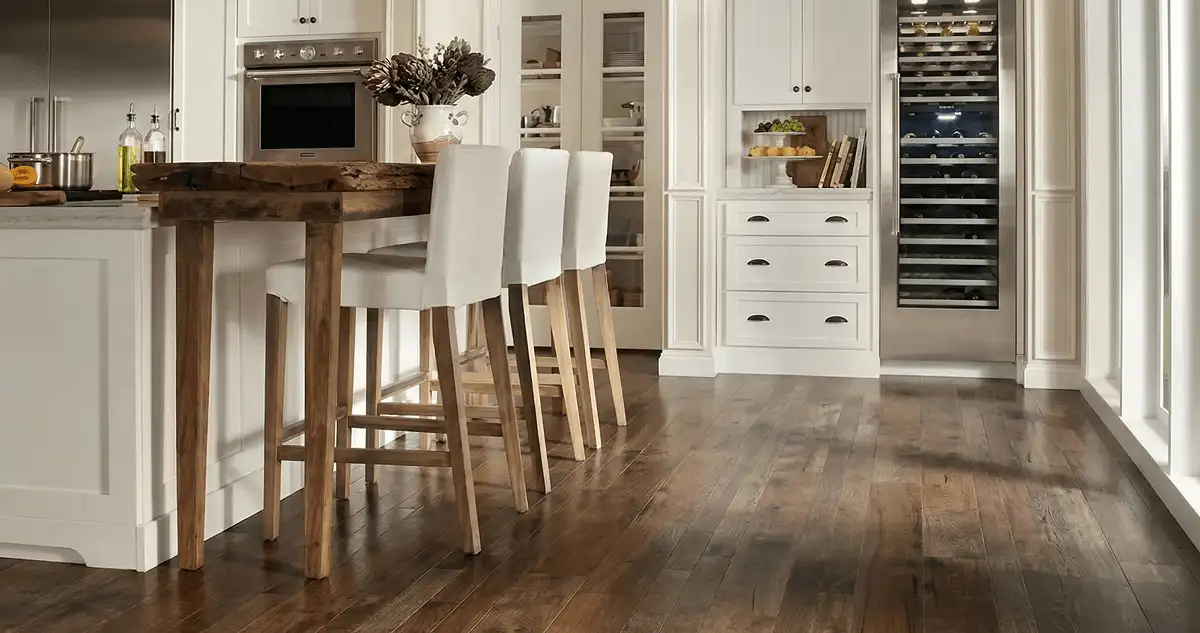 Professionally installed and refinished hardwood flooring in a residential home, showcasing smooth finish and natural wood tones in Naperville, IL