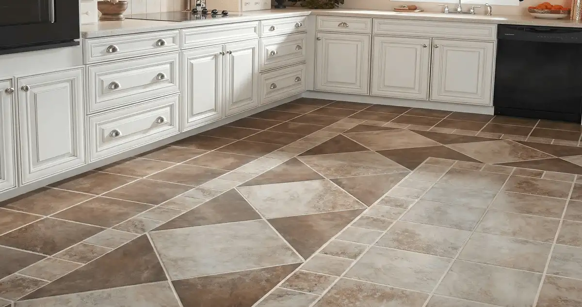 Kitchen with white cabinets and a professionally installed tile floor in Naperville, IL